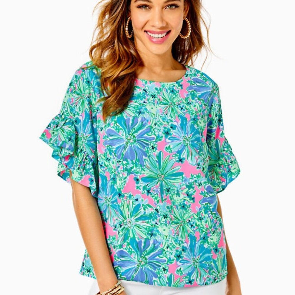 Lilly Pulitzer Darlah Top in Soleil Pink Good Hare Day Size Small